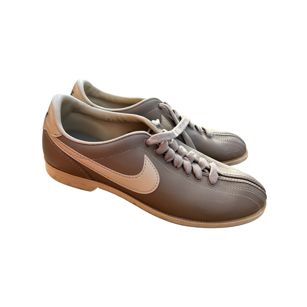 Vintage 1980s Nike Bowling Shoes Brown Tan Leather Mens Size 9 Retro
